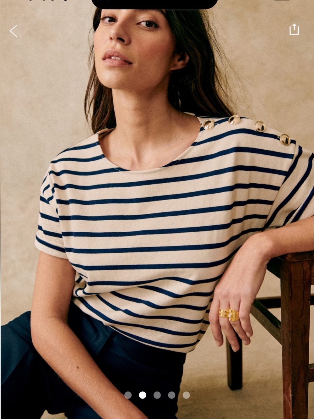 Sézane Ecru & Navy Striped Derek T-Shirt